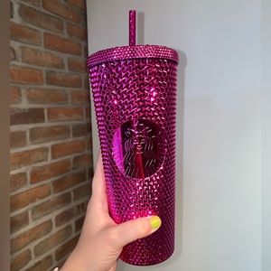 NWT Starbucks 24oz Hot Pink Studded Cup Tumbler Holiday 2022